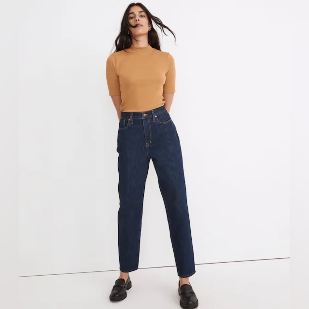 Madewell Baggy Tapered High Waist Dark Wash Straight Leg Retro Minimalist Jean